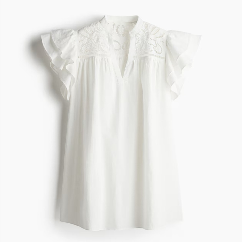 H&M White Ruffle Sleeve Mini Dress